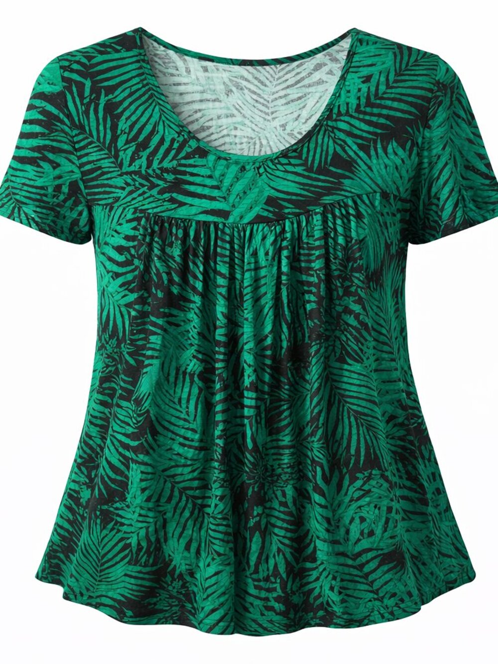 Women's Tunic Top Large Blouse Green Black Palm fronds Tropical Versatile party